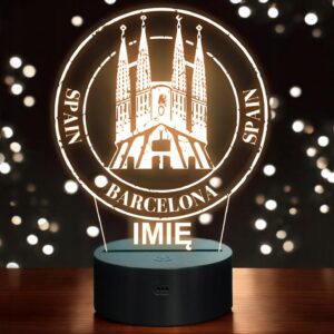 Lampka Nocna LED Statuetka Miasto Barcelona Hiszpania na Prezent Grawer