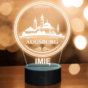 Lampka Nocna LED Statuetka Miasto Podróże Augsburg Niemcy na Prezent Grawer