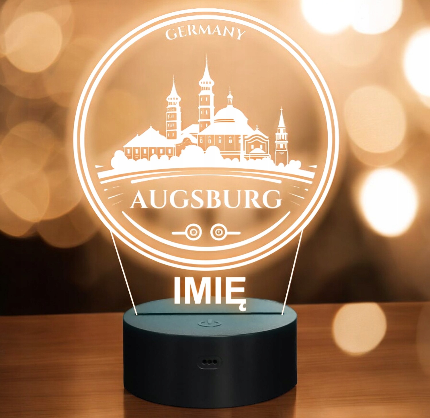 Lampka Nocna LED Statuetka Miasto Podróże Augsburg Niemcy na Prezent Grawer Lampka Nocna LED Statuetka Miasto Podróże Augsburg Niemcy na Prezent Grawer