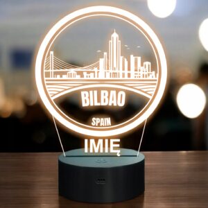 Lampka Nocna LED Statuetka Podróże Miasto Bilbao Hiszpania Prezent Grawer
