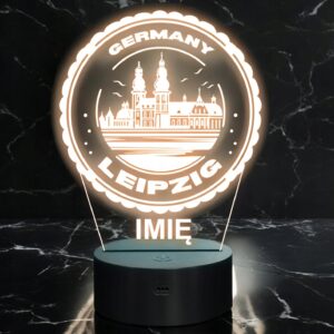 Lampka Nocna LED Statuetka Miasto Leipzig Lipsk Niemcy na Prezent Grawer