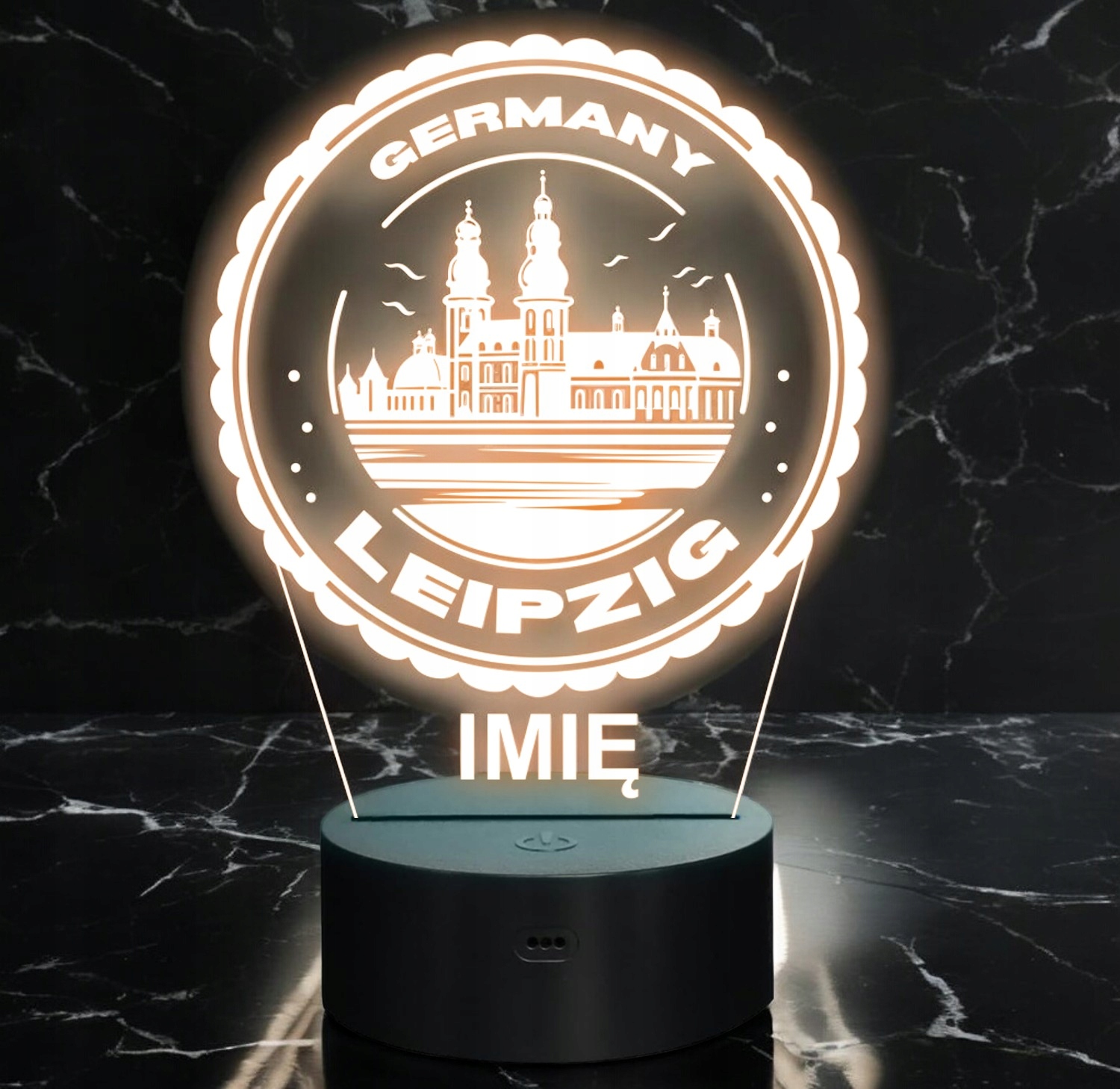 Lampka Nocna LED Statuetka Miasto Leipzig Lipsk Niemcy na Prezent Grawer Lampka Nocna LED Statuetka Miasto Leipzig Lipsk Niemcy na Prezent Grawer