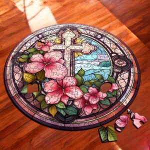 Puzzle Drewniane Krzyż Kwiat 208 el Układanka dla Dorosłych Katolickie v.10