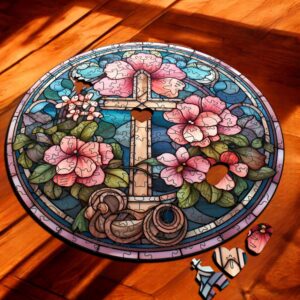 Puzzle Drewniane Krzyż Kwiat 208 el Układanka dla Dorosłych Katolickie v.12