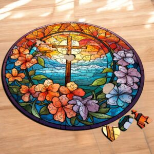 Puzzle Drewniane Krzyż Kwiaty 208 el Układanka dla Dorosłych Katolickie v.9