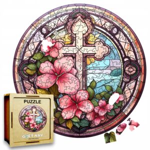 Puzzle Drewniane Krzyż Kwiat 208 el Układanka dla Dorosłych Katolickie v.10