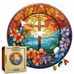 Puzzle Drewniane Krzyż Kwiaty 208 el Układanka dla Dorosłych Katolickie v.9