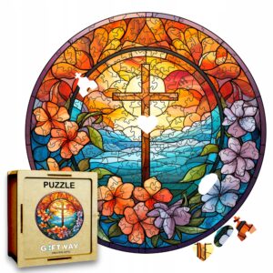 Puzzle Drewniane Krzyż Kwiaty 208 el Układanka dla Dorosłych Katolickie v.9