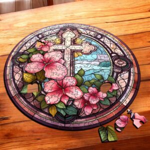 Puzzle Drewniane Krzyż Kwiat 208 el Układanka dla Dorosłych Katolickie v.10