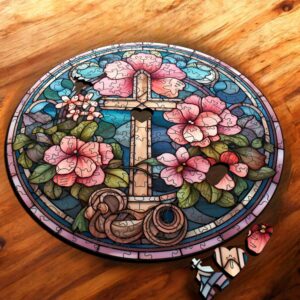 Puzzle Drewniane Krzyż Kwiat 208 el Układanka dla Dorosłych Katolickie v.12