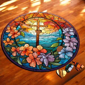 Puzzle Drewniane Krzyż Kwiaty 208 el Układanka dla Dorosłych Katolickie v.9