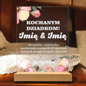 Akrylowa Statuetka na Dzień Babci i Dziadka Personalizowana Prezent Kwiaty