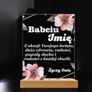 Akrylowa Statuetka na Dzień Babci Życzenia Personalizowana Prezent Kwiaty
