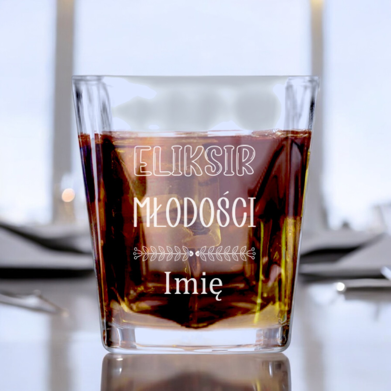 Szklanka do Whisky Soku z Grawerem Eliksir Młodości na Prezent Szklanka do Whisky Soku z Grawerem Eliksir Młodości na Prezent
