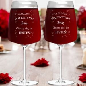Kieliszki do Wina z Grawerem Cieszę się, że Jesteś dla Pary z Okazji Walentynek 600ml XXL z Imieniem