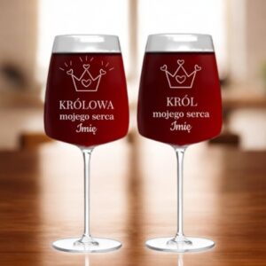Kieliszki do Wina z Grawerem Król i Królowa dla Pary z Okazji Walentynek 600ml XXL z Imieniem