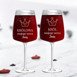 Kieliszki do Wina z Grawerem Król i Królowa dla Pary z Okazji Walentynek 600ml XXL z Imieniem