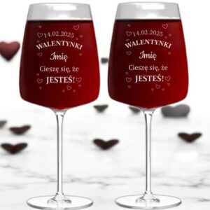 Kieliszki do Wina z Grawerem Cieszę się, że Jesteś dla Pary z Okazji Walentynek 600ml XXL z Imieniem