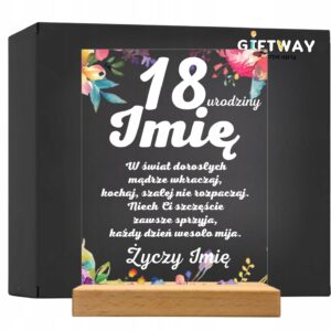 Akrylowa Statuetka z Okazji 18 Urodzin Personalizowana na Prezent Kwiaty