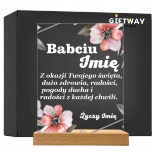 Akrylowa Statuetka na Dzień Babci Życzenia Personalizowana Prezent Kwiaty