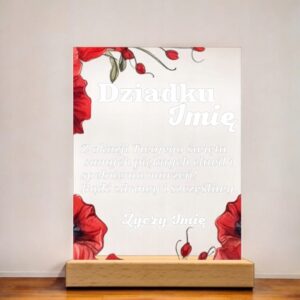 Akrylowa Statuetka na Dzień Dziadka Życzenia Personalizowana Prezent Kwiaty