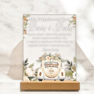 Akrylowa Statuetka z Okazji Ślubu Para Młoda Personalizowana na Prezent v.3