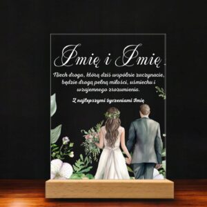 Akrylowa Statuetka z Okazji Ślubu Para Młoda Personalizowana na Prezent v.1