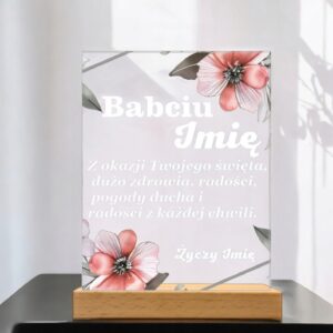 Akrylowa Statuetka na Dzień Babci Życzenia Personalizowana Prezent Kwiaty