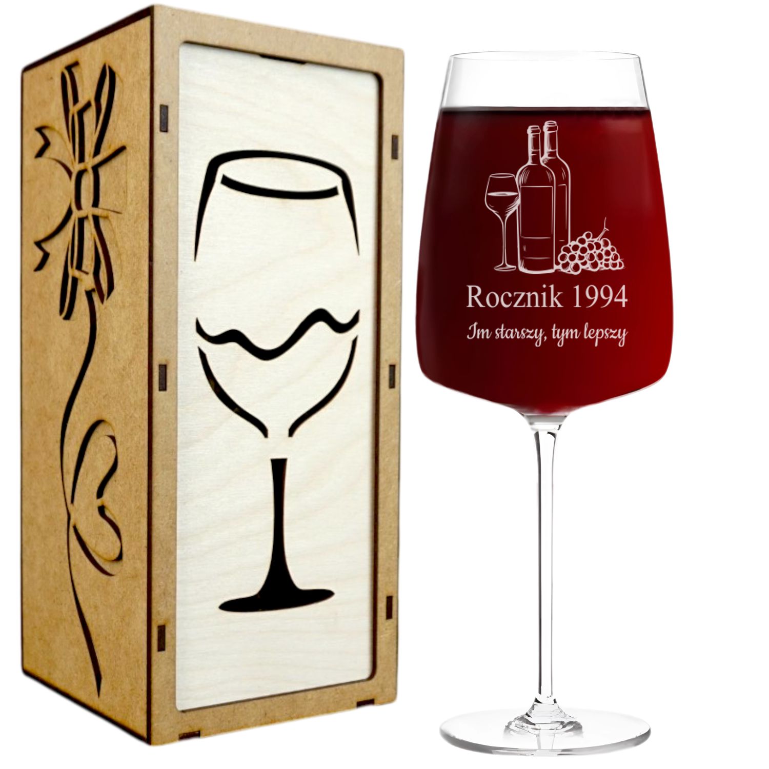 Kieliszek do Wina z Grawerem Im Starszy Tym Lepszy na Prezent 600ml Kieliszek do Wina z Grawerem Im Starszy Tym Lepszy na Prezent 600ml