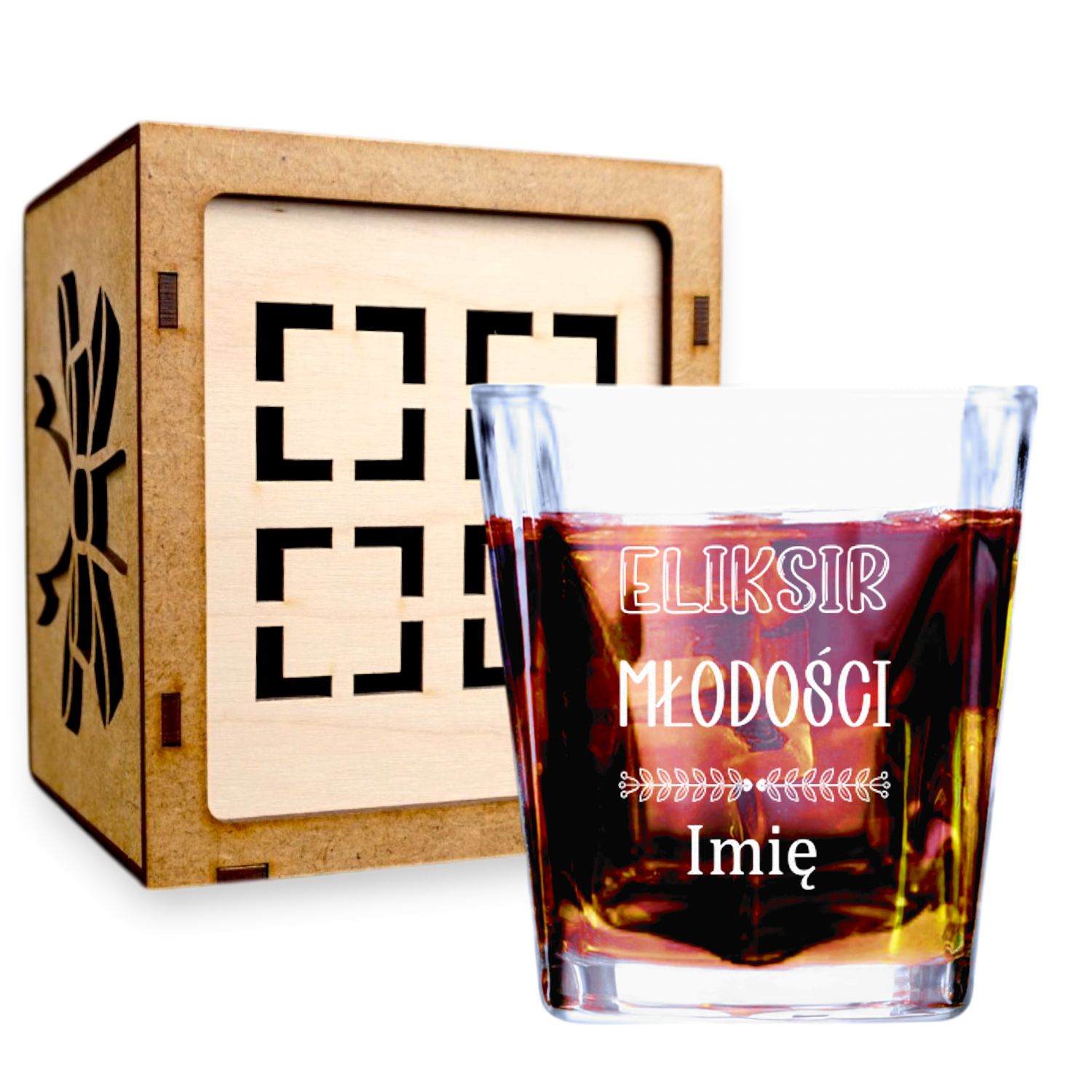 Szklanka do Whisky Soku z Grawerem Eliksir Młodości na Prezent Szklanka do Whisky Soku z Grawerem Eliksir Młodości na Prezent