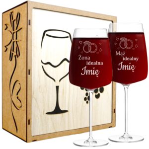 Kieliszki do Wina z Grawerem Mąż idealny Żona idealna na Prezent dla Małżeństwa 600ml XXL z Imieniem