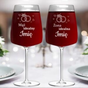 Kieliszki do Wina z Grawerem Mąż idealny Żona idealna na Prezent dla Małżeństwa 600ml XXL z Imieniem