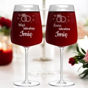 Kieliszki do Wina z Grawerem Mąż idealny Żona idealna na Prezent dla Małżeństwa 600ml XXL z Imieniem