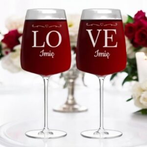Kieliszki do Wina z Grawerem LOVE na Prezent dla Pary Młodej Zakochanych 600ml
