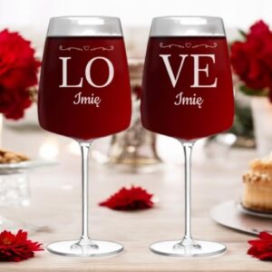 Kieliszki do Wina z Grawerem LOVE na Prezent dla Pary Młodej Zakochanych 600ml