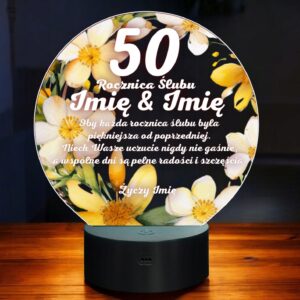 Lampka Nocna LED Statuetka Pamiątka 50 Rocznica Ślubu Kwiaty Prezent Grawer