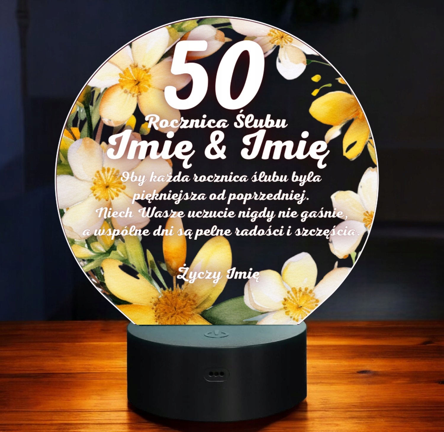 Lampka Nocna LED Statuetka Pamiątka 50 Rocznica Ślubu Kwiaty Prezent Grawer Lampka Nocna LED Statuetka Pamiątka 50 Rocznica Ślubu Kwiaty Prezent Grawer