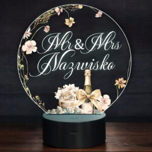 Lampka Nocna LED Statuetka z Okazji Ślubu Mr & Mrs Nazwisko Prezent Grawer