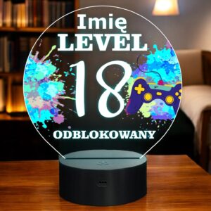 Lampka Nocna LED Statuetka Osiemnastka 18 Urodziny Game na Prezent Grawer