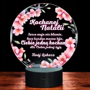 Lampka Nocna LED Statuetka Walentynki Miłość Kwiaty Prezent Personalizowana