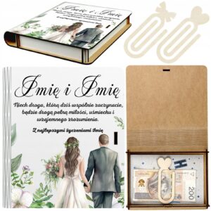 Pudełko na Pieniądze na Ślub Ślubne Drewniane Koperta Prezent Imię v.1