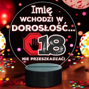 Lampka Nocna LED Statuetka 18 Osiemnastka Urodziny Zabawna Prezent Grawer