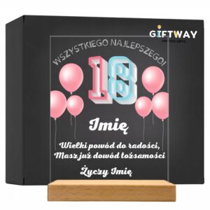 Akrylowa Statuetka z Okazji 18 Urodzin Osiemnastka Balony Pamiątka Prezent