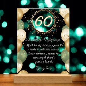 Akrylowa Statuetka z Okazji 60 Urodzin Sześćdziesiątka z Życzeniami Prezent