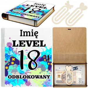 Pudełko na Pieniądze na 18 Osiemnastkę Drewniane Koperta Prezent Imię v.6