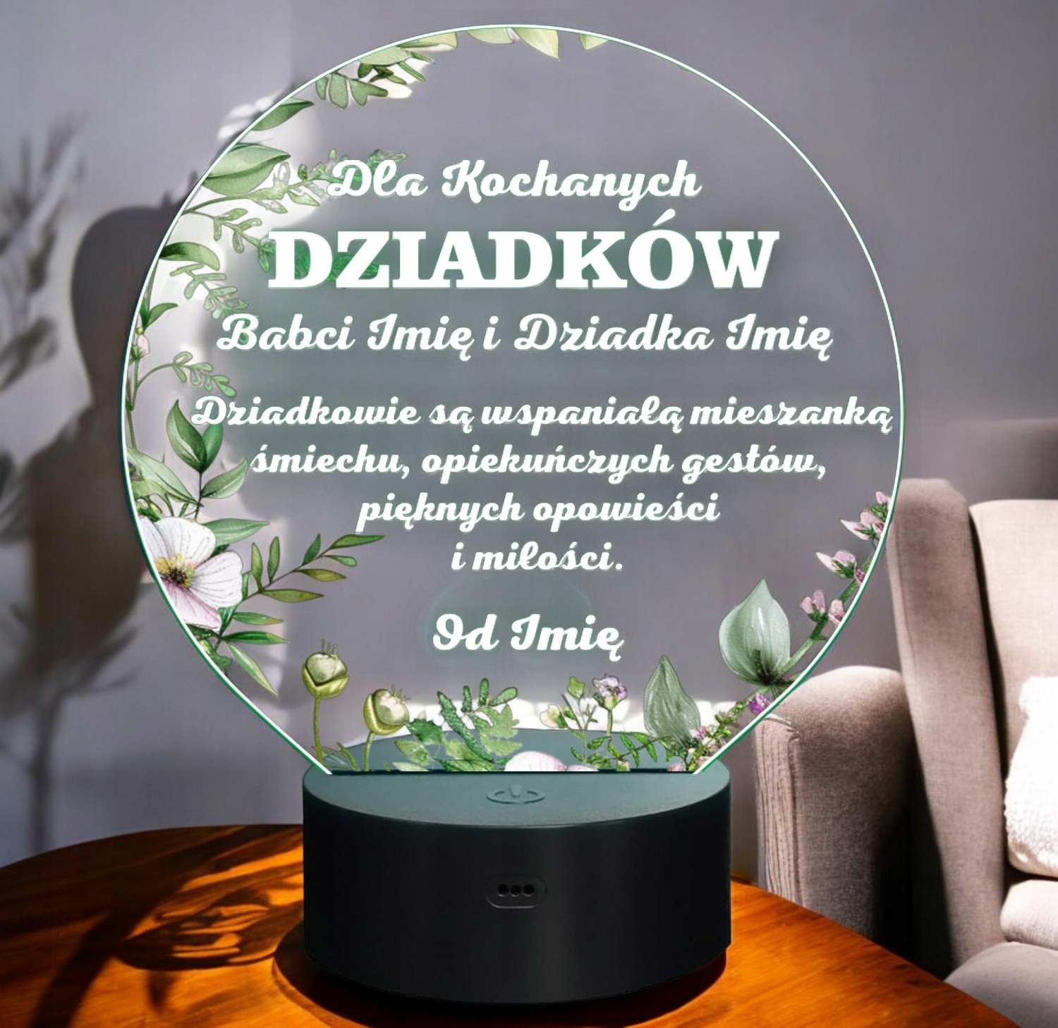 Lampka Nocna LED Statuetka Dzień Babci i Dziadka Dziadkowie Personalizowana Lampka Nocna LED Statuetka Dzień Babci i Dziadka Dziadkowie Personalizowana