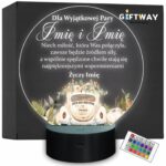 Lampka Nocna LED Statuetka z Okazji Ślubu Para Młoda na Prezent Grawer v.2
