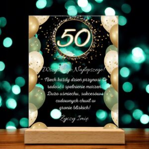 Akrylowa Statuetka z Okazji 50 Urodzin Pięćdziesiątka z Życzeniami Prezent