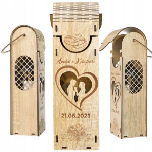 Skrzynka na Wino Ślub z Grawerem Dla Pary Młodej