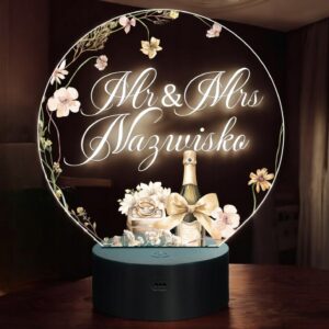 Lampka Nocna LED Statuetka z Okazji Ślubu Mr & Mrs Nazwisko Prezent Grawer